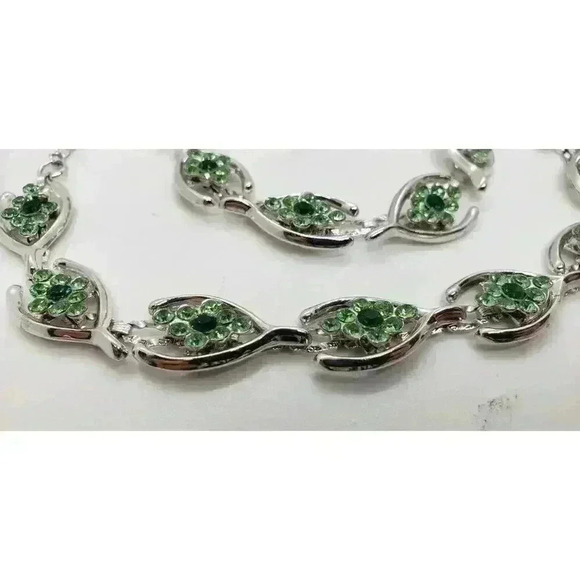 Vintage good luck Necklace Bracelet Earrings Set Silver Wishbone Rhinestone - Picture 3 of 11